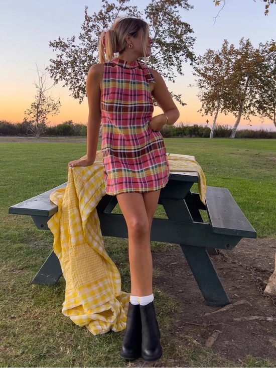 Free People Dresses & Skirts - Free People Walk the Plank Plaid Mini Dress in Retro Pink L